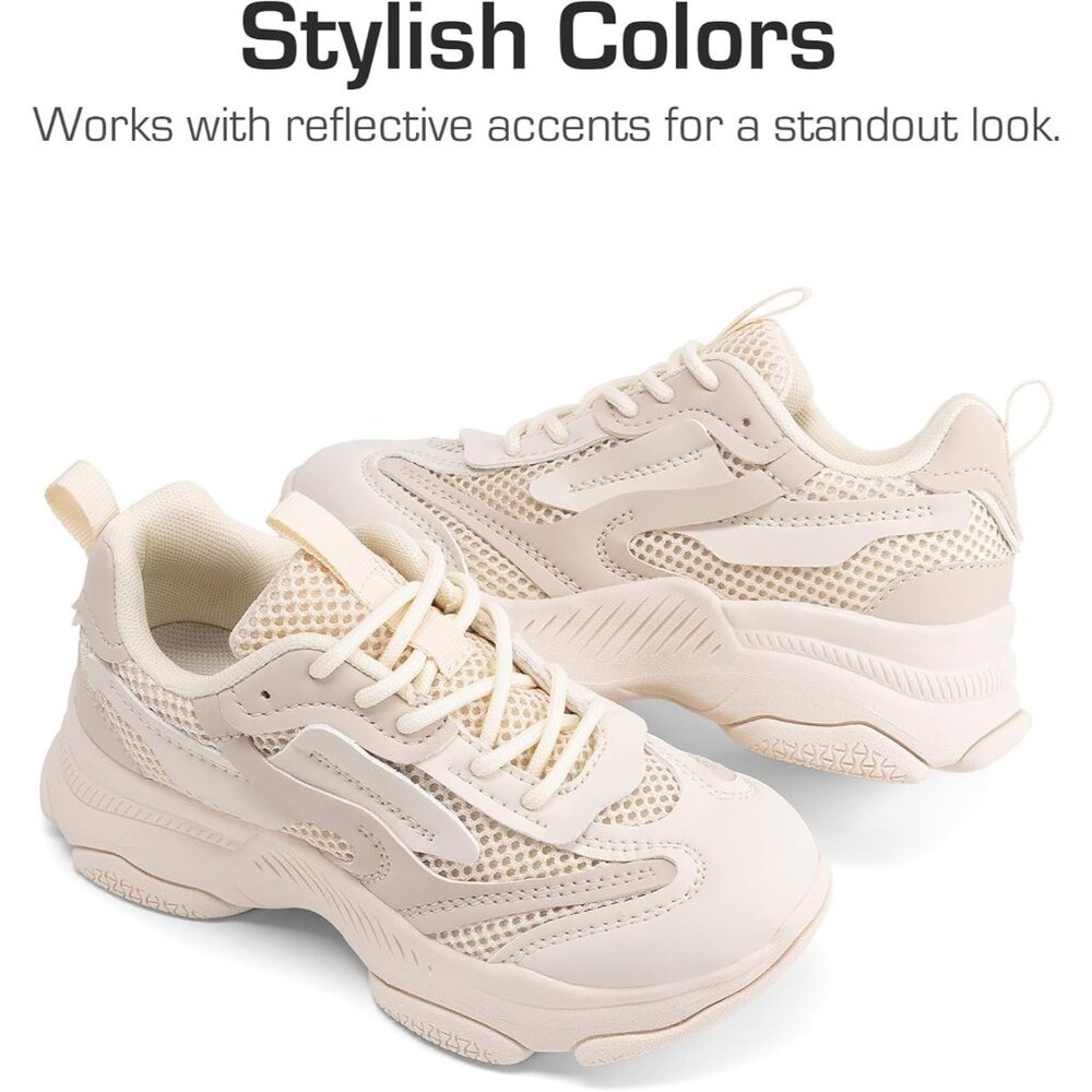 ⚡Kids Girls Beige Sneakers Jelly Sole Lace up Shoes Lightweight Walking Shoes - Picture 2 of 5